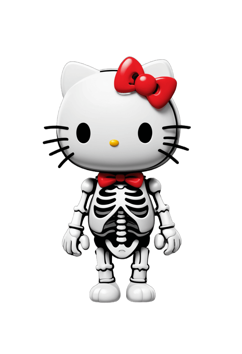 hello kitty,bony,highly detailed skeleton,creepy kawaii