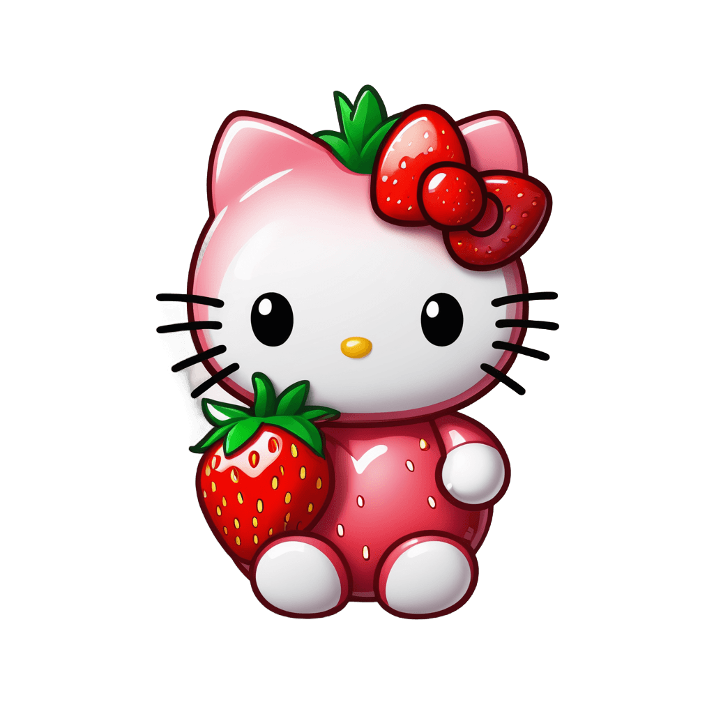 hello kitty,strawberries,a cute cat,cute cat,fight with strawberries,elokitty