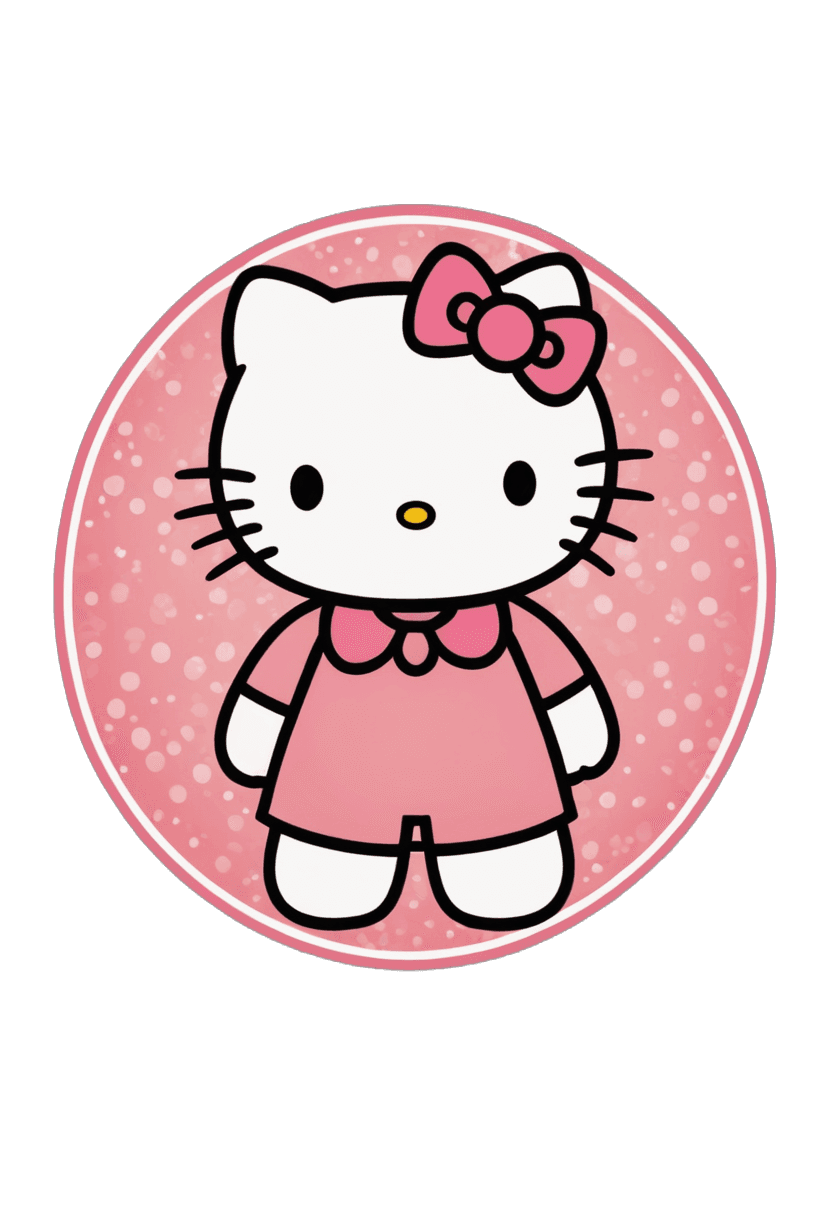 hello kitty,hello kitty transparent circle card printable png,sanrio,cute cartoon character,anthropomorphic female cat,pink iconic character