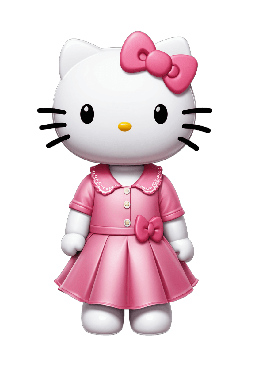 Hello Kitty, gato hembra antropomórfico, figura de juguete de vinilo, render kawaii hq, personaje icónico rosa, ¡lindo! C4D