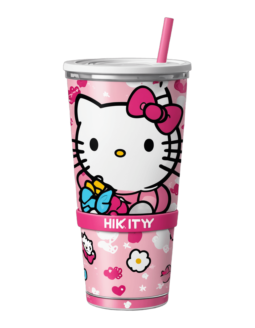 Hello Kitty，Hello Kitty 不倒翁包装 PNG，奶昔，带吸管，汽油，高度详细-H 704