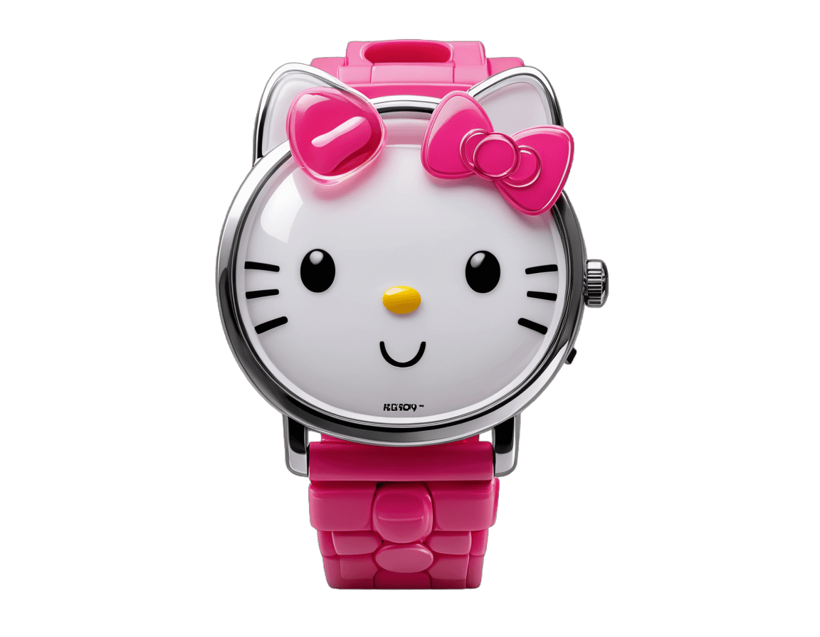 Hello Kitty,Hello Kitty Reloj PNG,Ver Foto,Caricaturesco Lindo,Alto Detalle 8K,Anime Stile