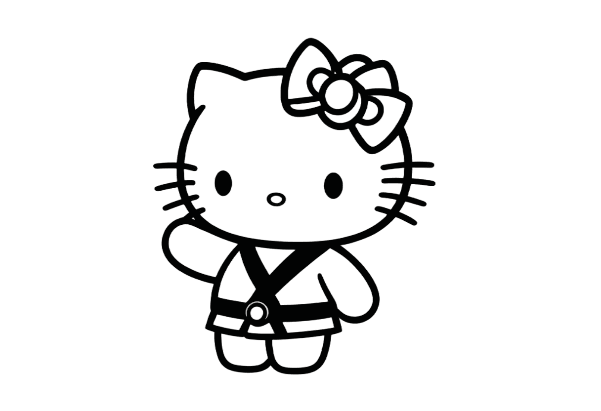 Hello Kitty，柔道 Hello Kitty 黑白 png，MK 忍者，三丽鸥，闪光图像，武术姿势