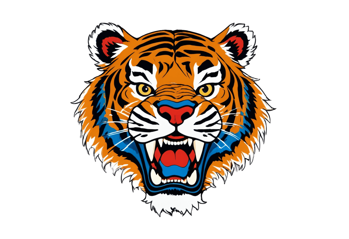 tigre, mascota de la escuela secundaria, ((tigre)), tigre antropomórfico, tiger_beast, insignia de la escuela secundaria