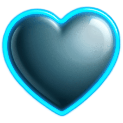 neon blue heart png A black heart glowing in a blue light