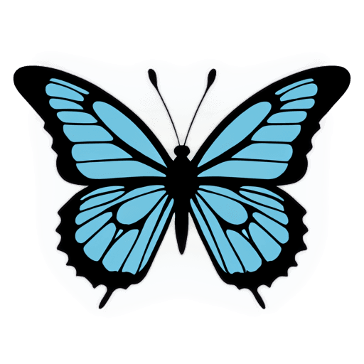 outline butterfly clipart png A black and blue butterfly against a light blue background