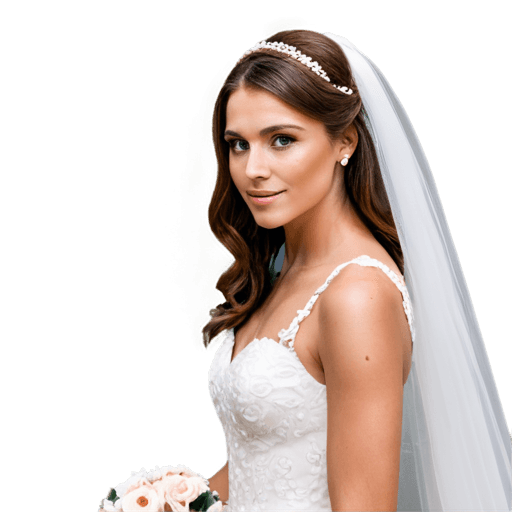 pic of a bride with brown hair png A pretty brunette in a bridal gown