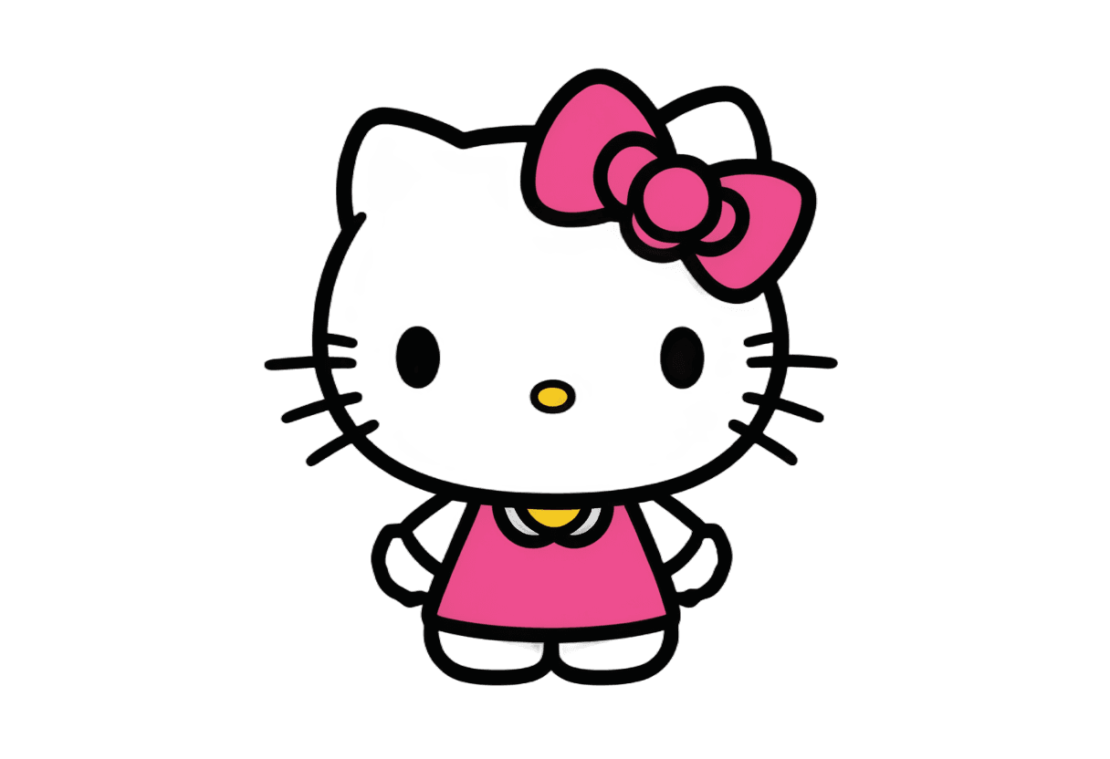 hola gatito, gato hembra antropomórfica, gatito, gato kawaii, lindo personaje de dibujos animados, personaje icónico rosa