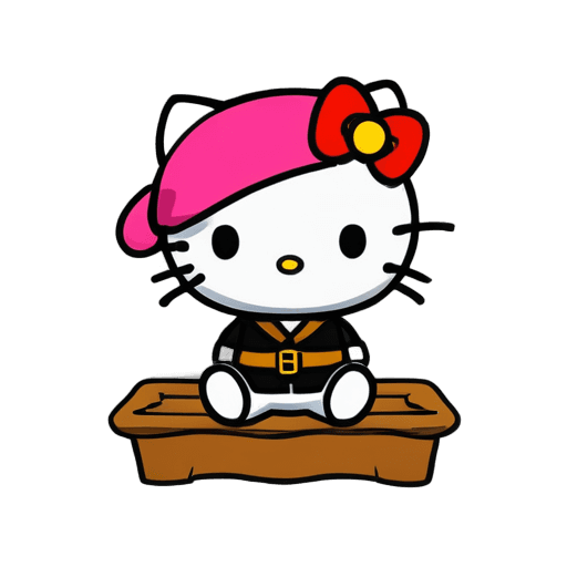 hello kitty,wearing a beret,anthropomorphic female cat,soldier girl,cute!! chibi!!! catgirl,military girl