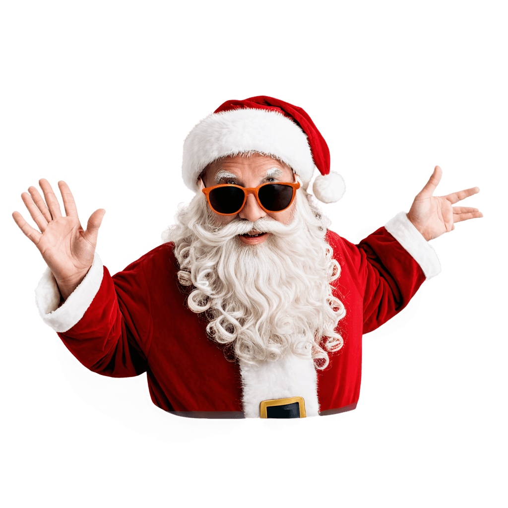 santa with sunglasses png A Santa Claus with sunglasses on his face