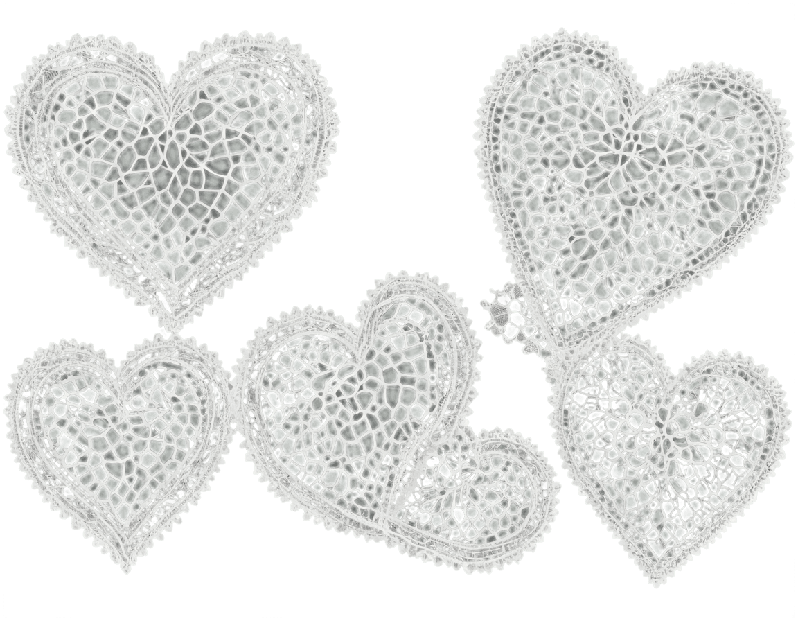 seamless heart lace texture png Five white hearts on a white background