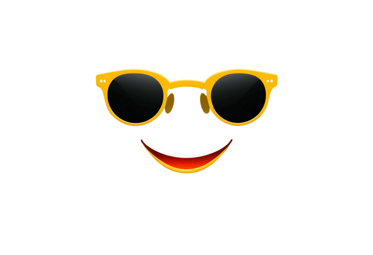 sunglasses,glowing yellow face,yellow glowing background,dating app icon,lensflares,glowing face