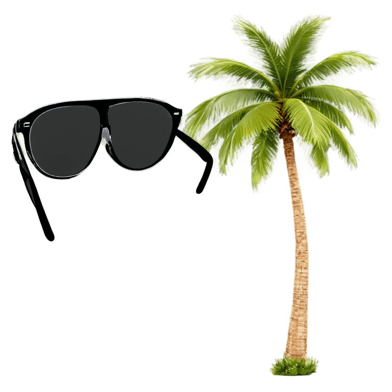 gafas de sol, tropicalismo, icono de imágenes prediseñadas, gráficos sombreados de celdas, una palmera