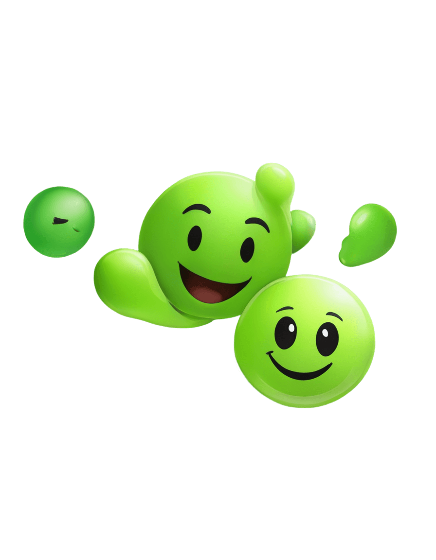 todos los emojis de whatsapp png Three green emoticons with happy faces in a liquid medium