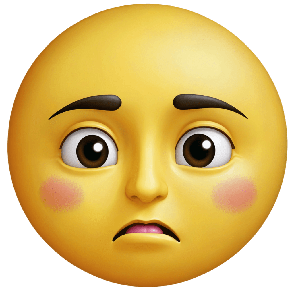 weary face emoji png A sad face with pink lips and eyebrows