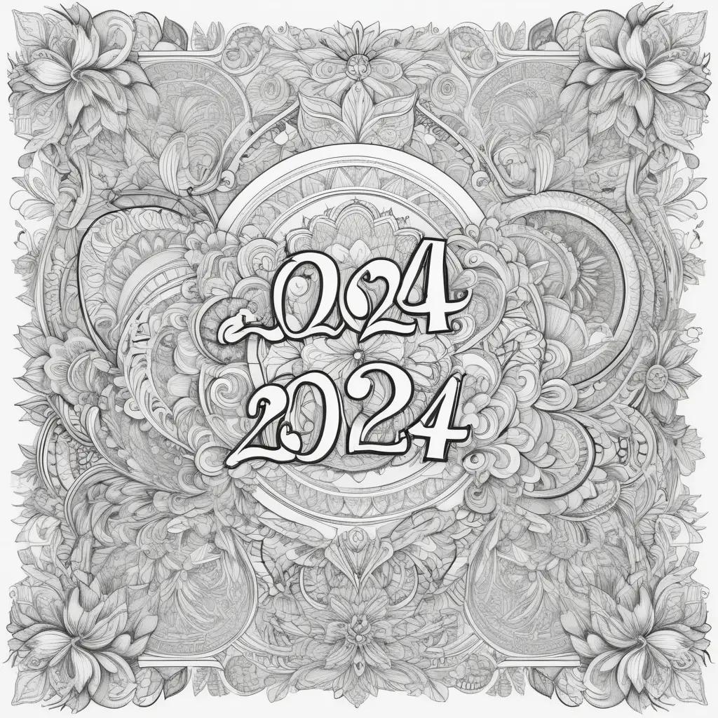 2024 coloring page with a flower design