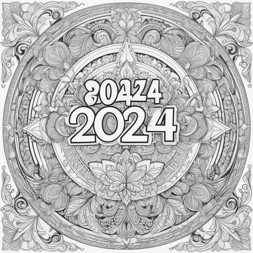 花と数字の2024年ぬりえ