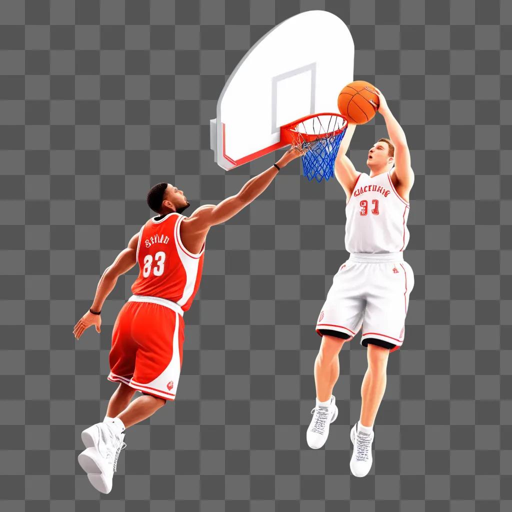 3D basketball player leaps to dunk the ball