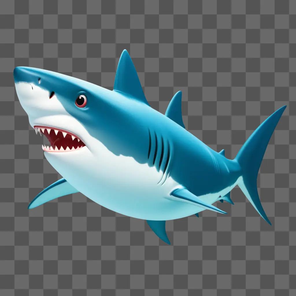 3D cartoon shark drawing for kids, with mouth open