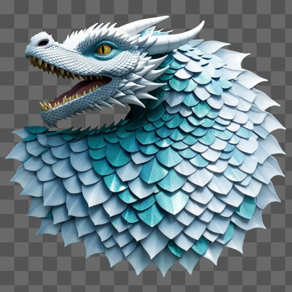 3D dragon head with white and blue scales