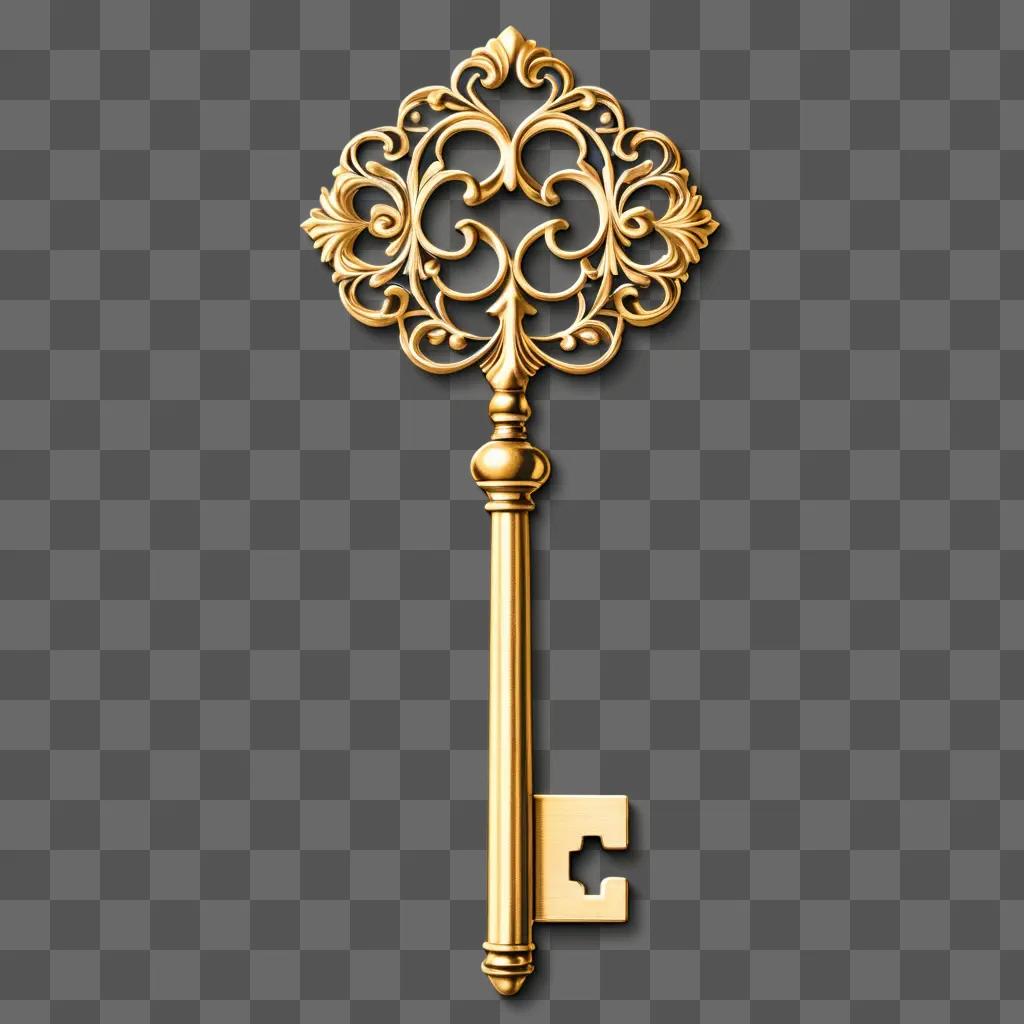 3D key clipart against brown background