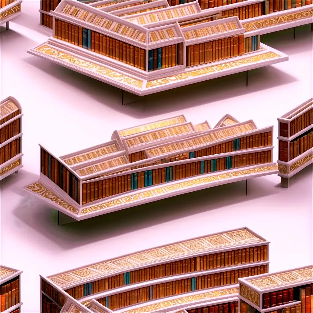 3D model of a library with text on the books