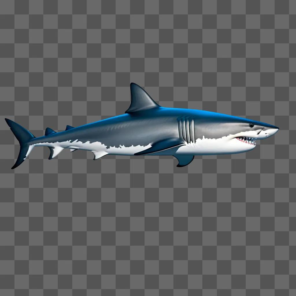 3D model of a side shark with a blue glow