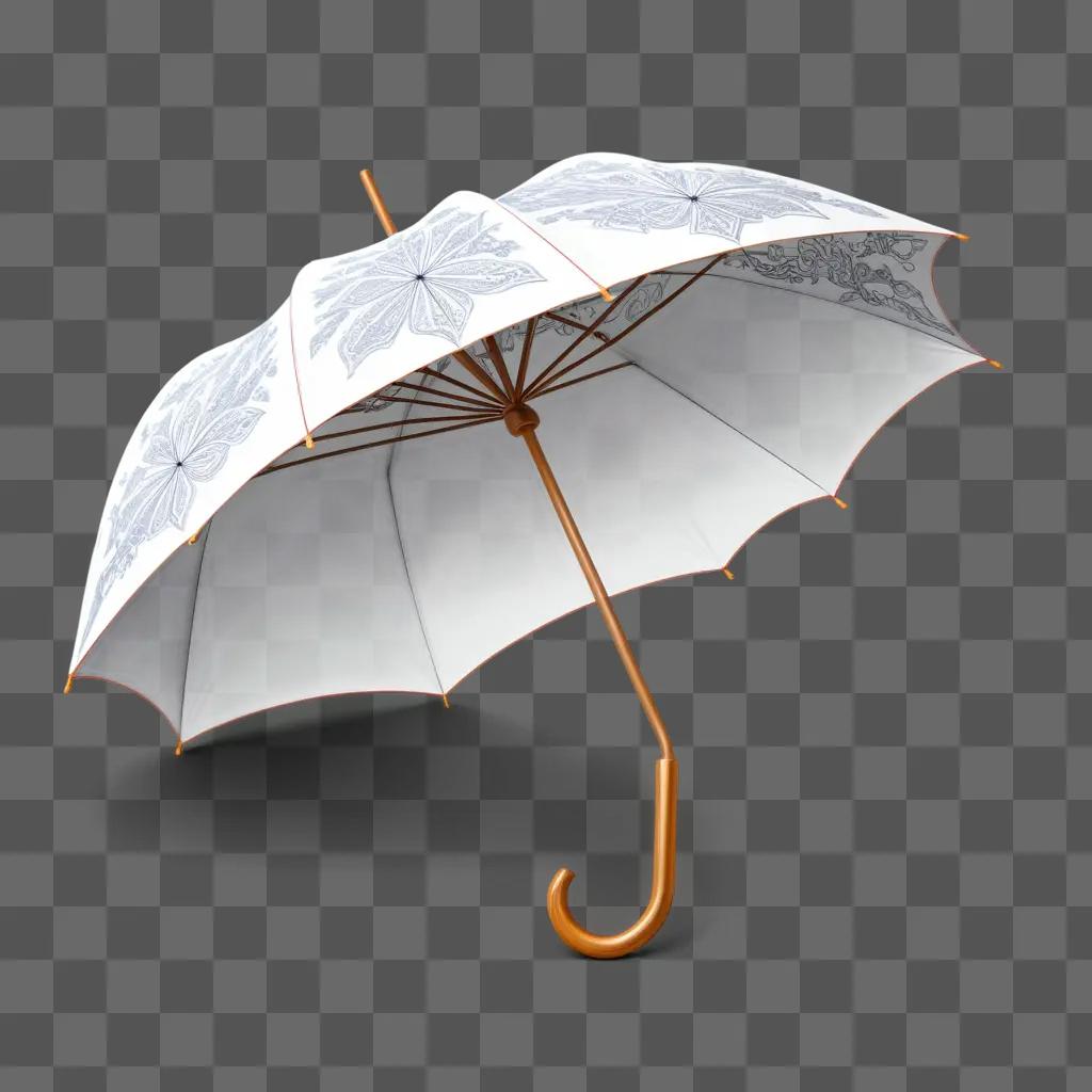 3D model of a white umbrella with a sketch of flowers on it