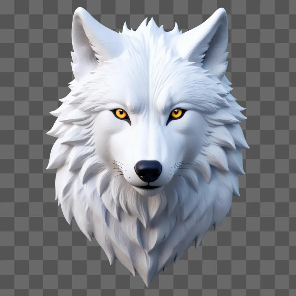 3D model of a white wolf head on a gray background