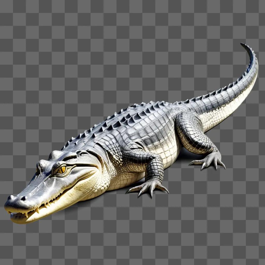 3D model of realistic alligator on grey background