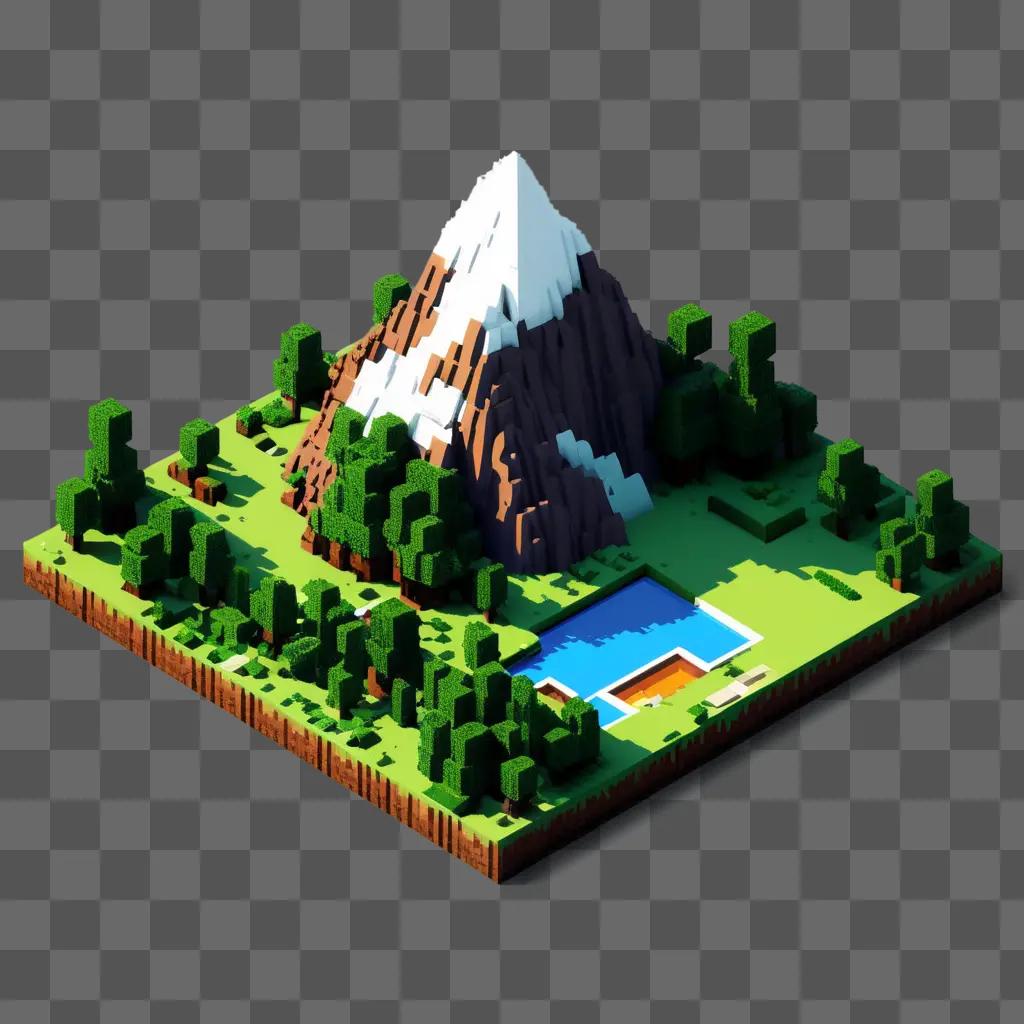 3D mountain rendered in a 2D pixel style