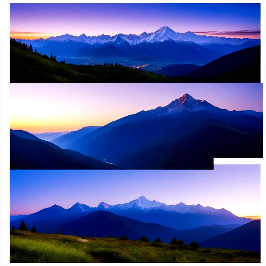 3D panoramic image of mountains at sunset