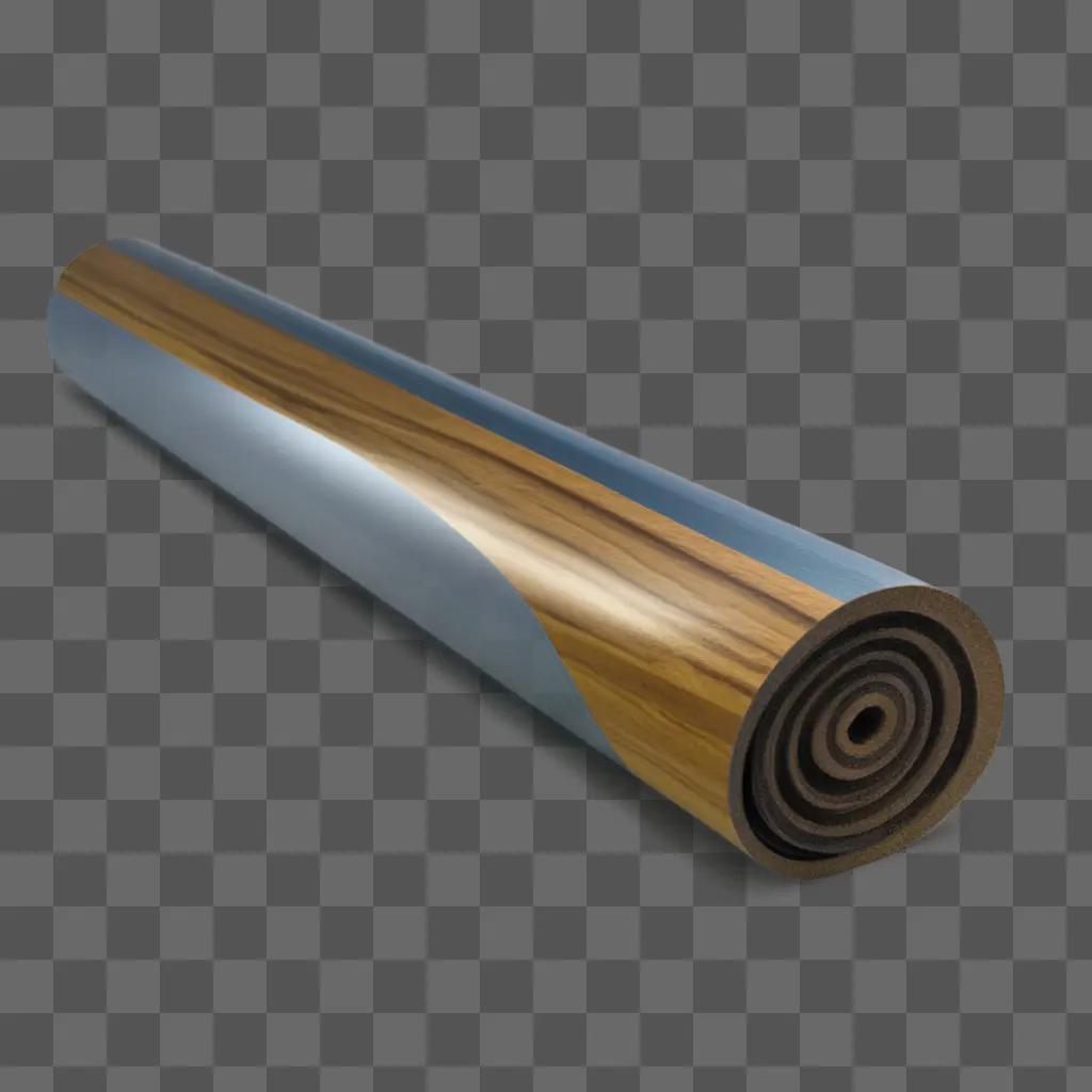 3D rendered image of a roll of blue and brown wood material