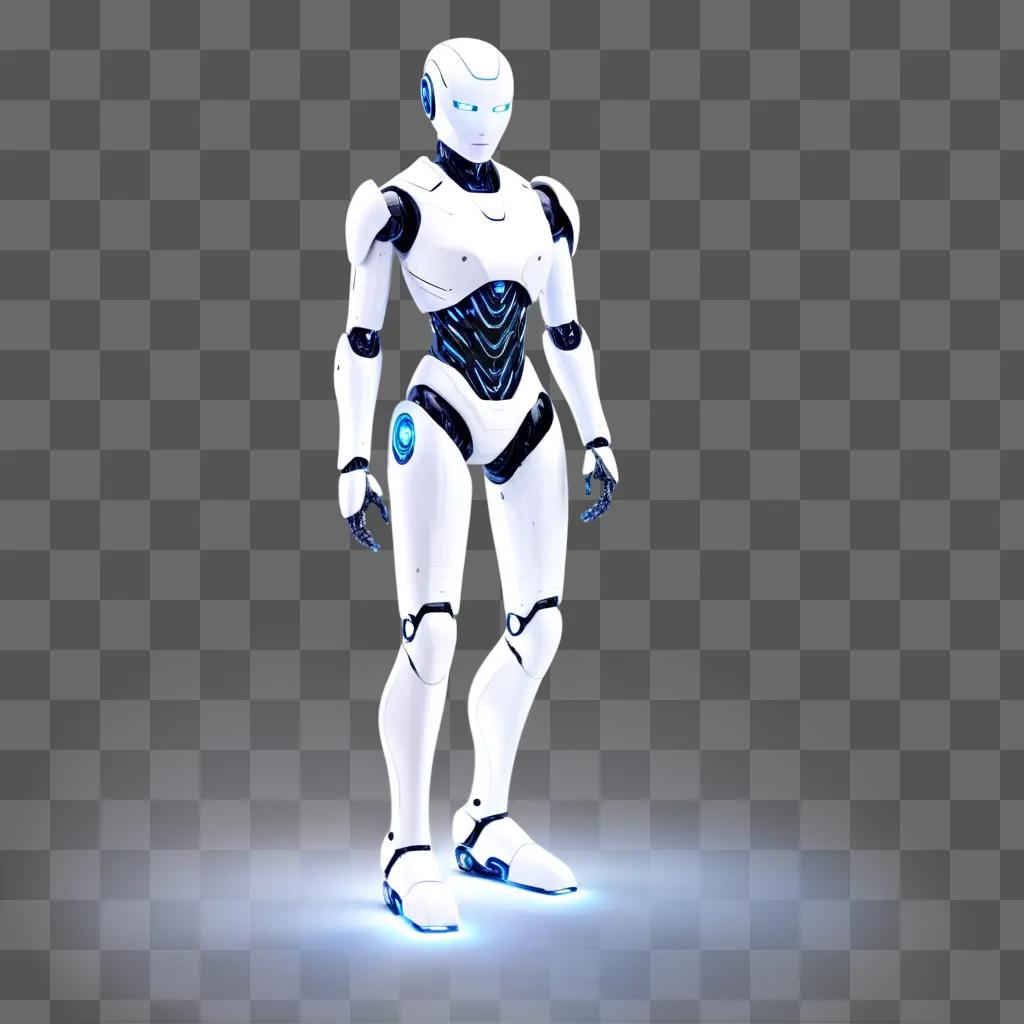 3D rendered robot standing on a lighted floor