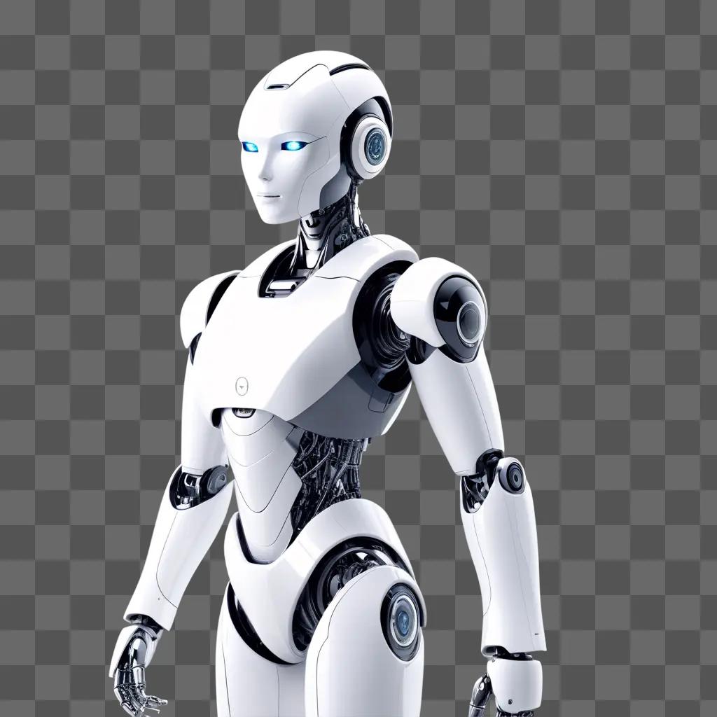 3D rendered robot with blue eyes and glowing ears