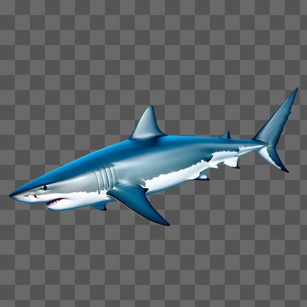 3D rendering of a beautiful blue shark against a blue background