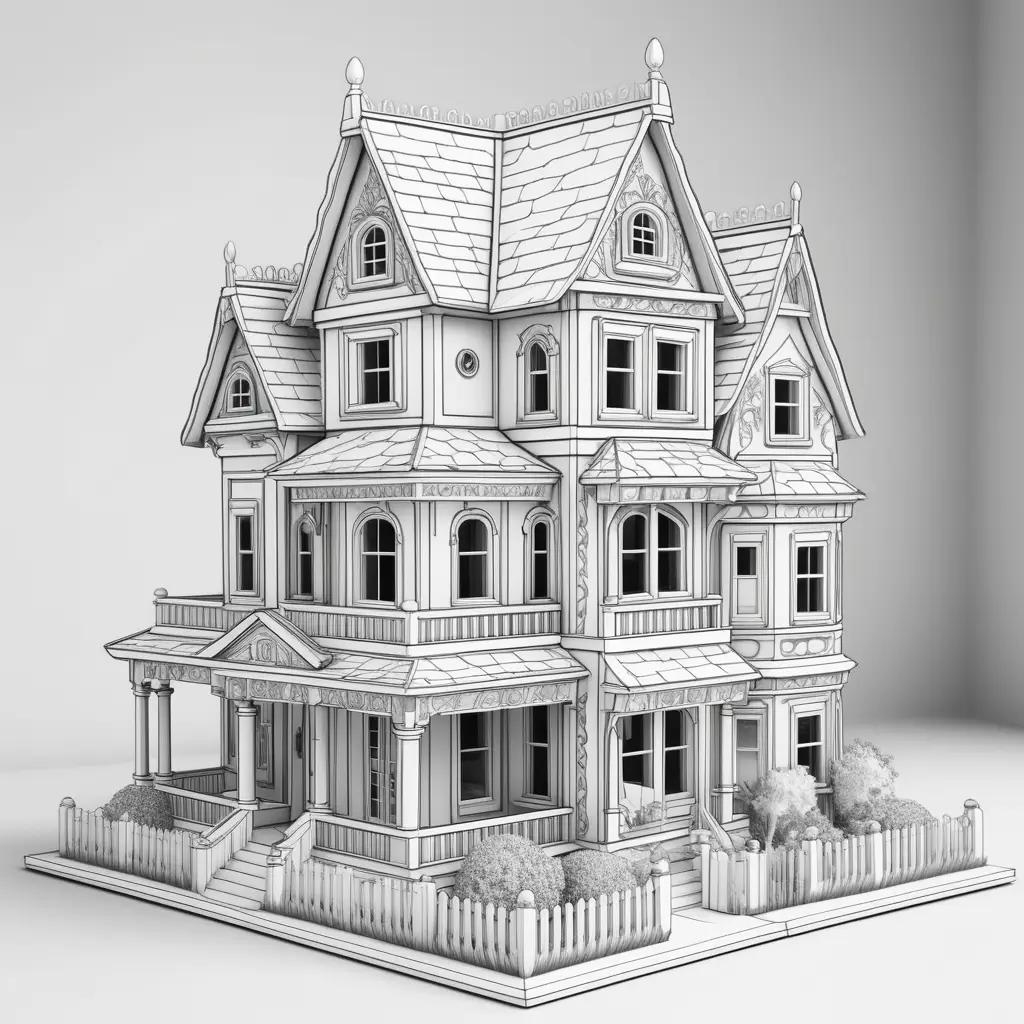 3D rendering of a dollhouse in a sketch style