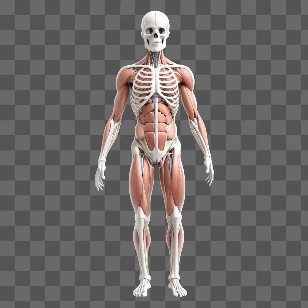 3D rendering of a human skeleton and muscles