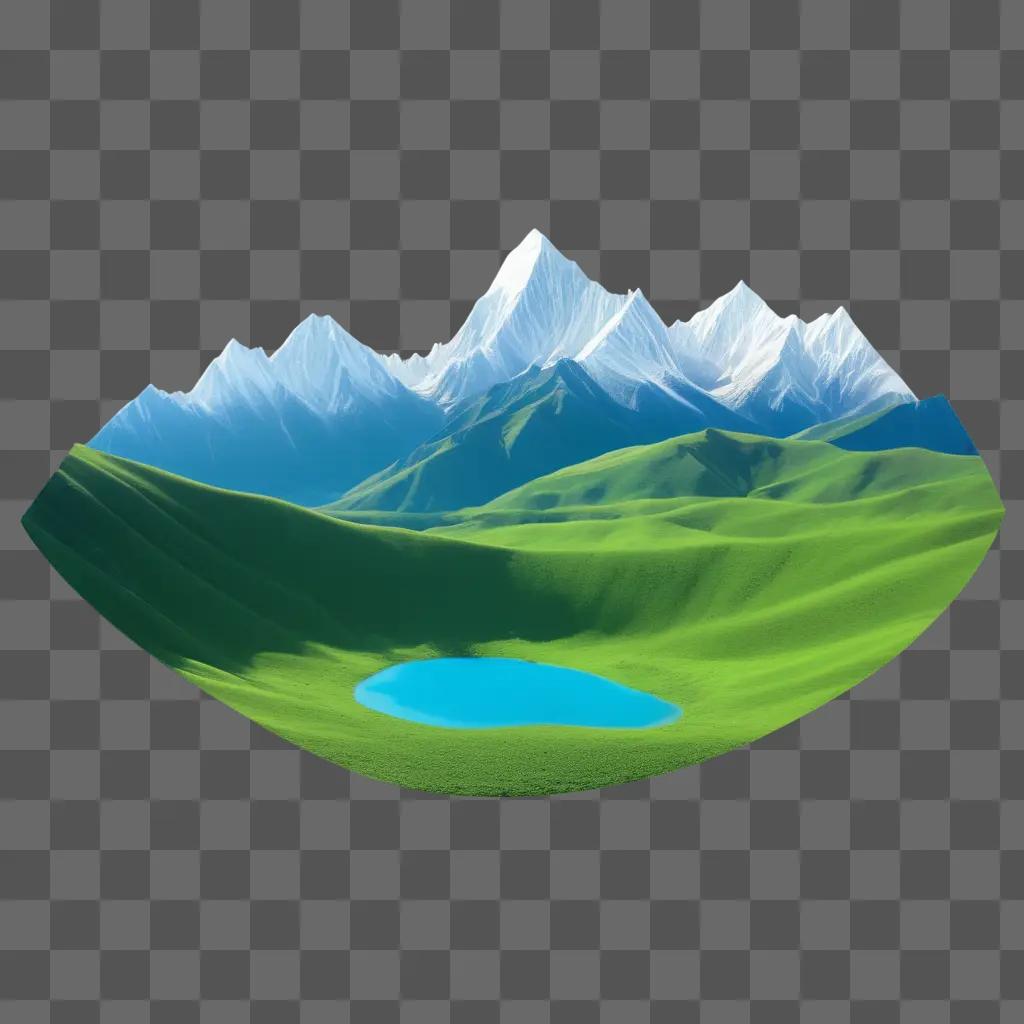 3D representation of a transparent mountain range with blue water