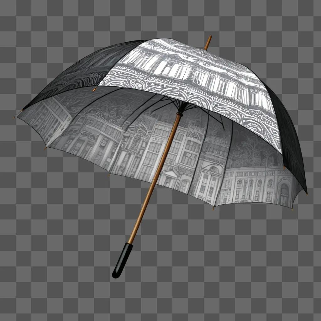 3D umbrella with sketch of building designs