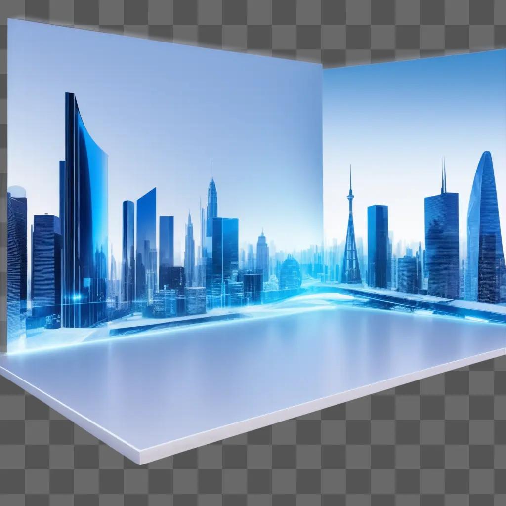 3d cityscape displayed on a flat screen