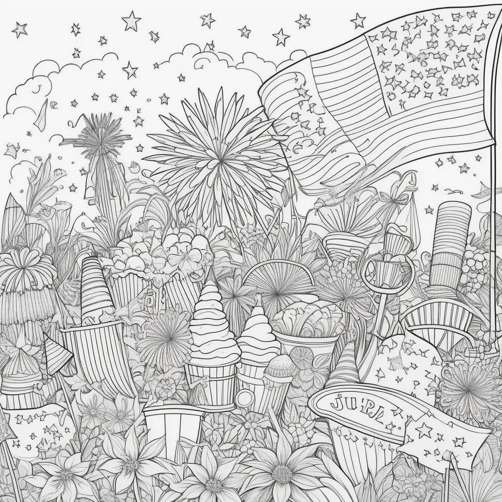 4th of July Coloring Pages: Stars, Flags, and Balloons