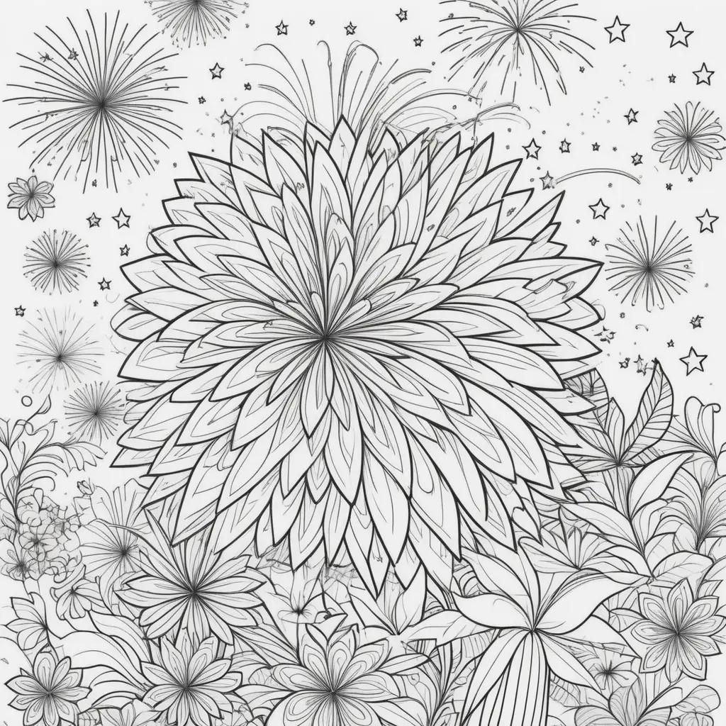 4th of July coloring pages featuring stars and flowers