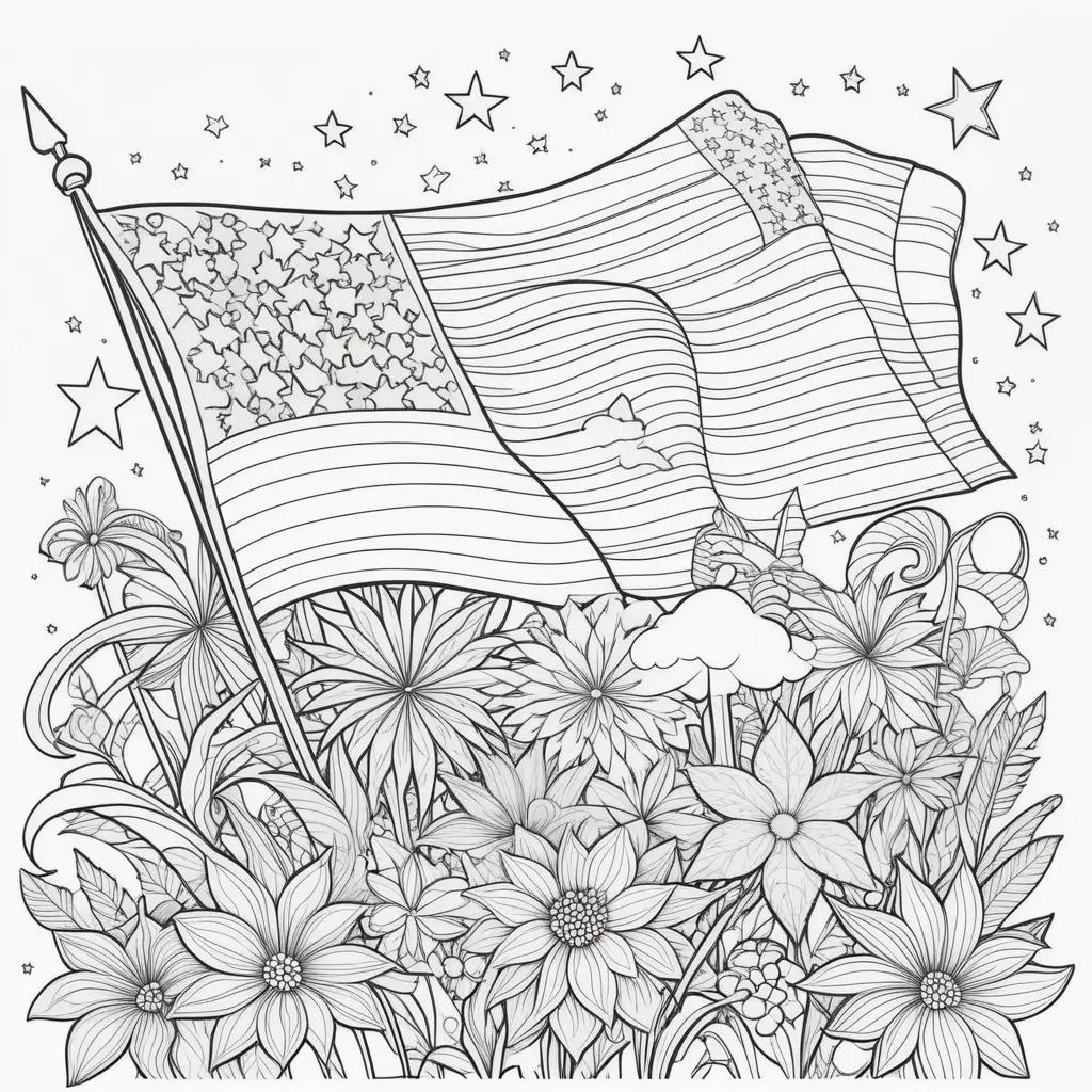 4th of July coloring pages with flowers and stars