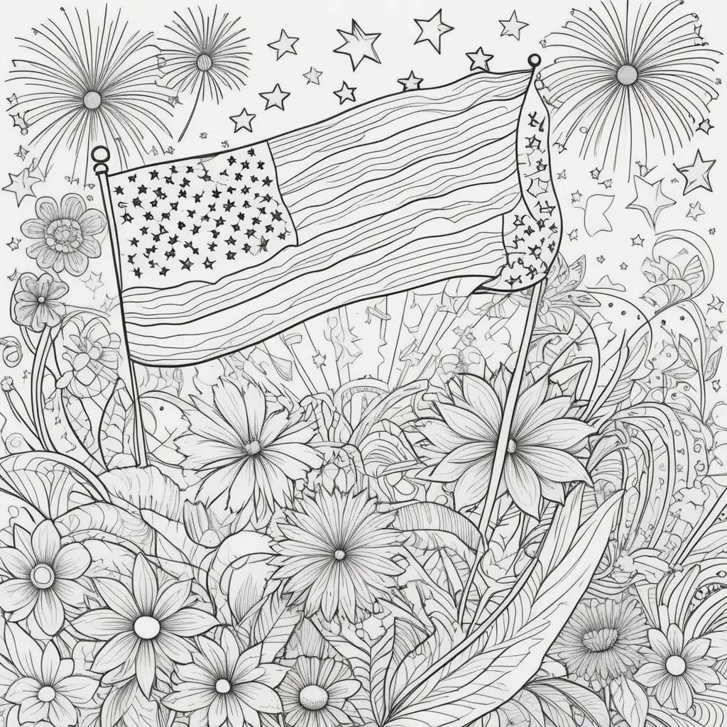 4th of July coloring pages with stars and flowers