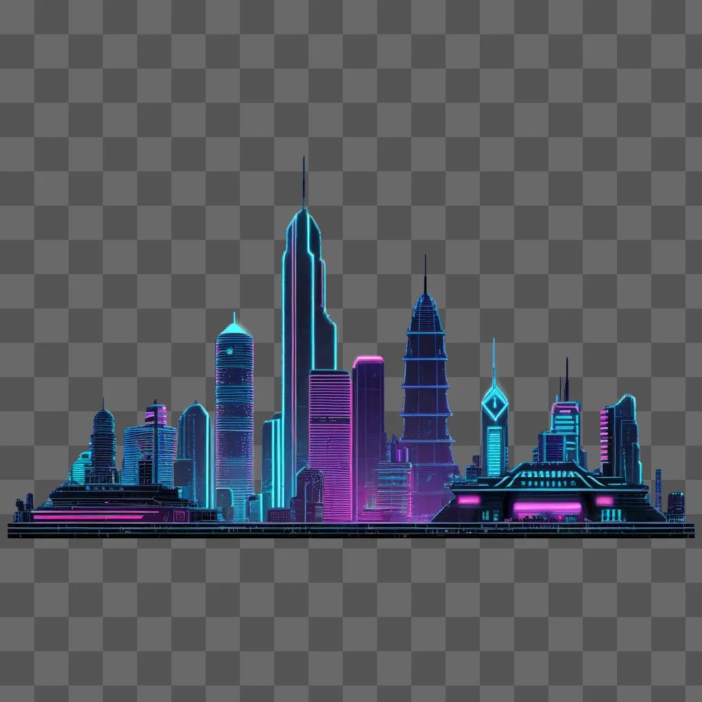 8-bit cityscape in neon glow