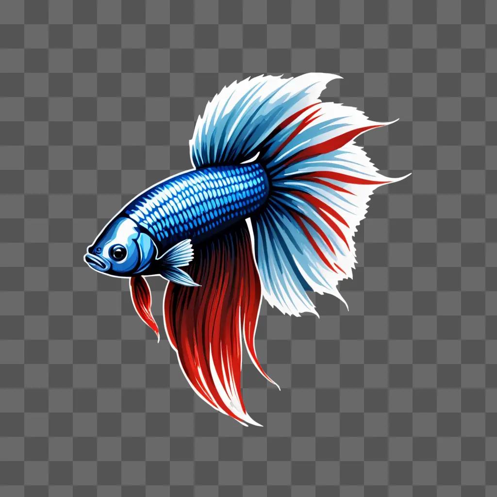 A Betta fish drawing on a grey background