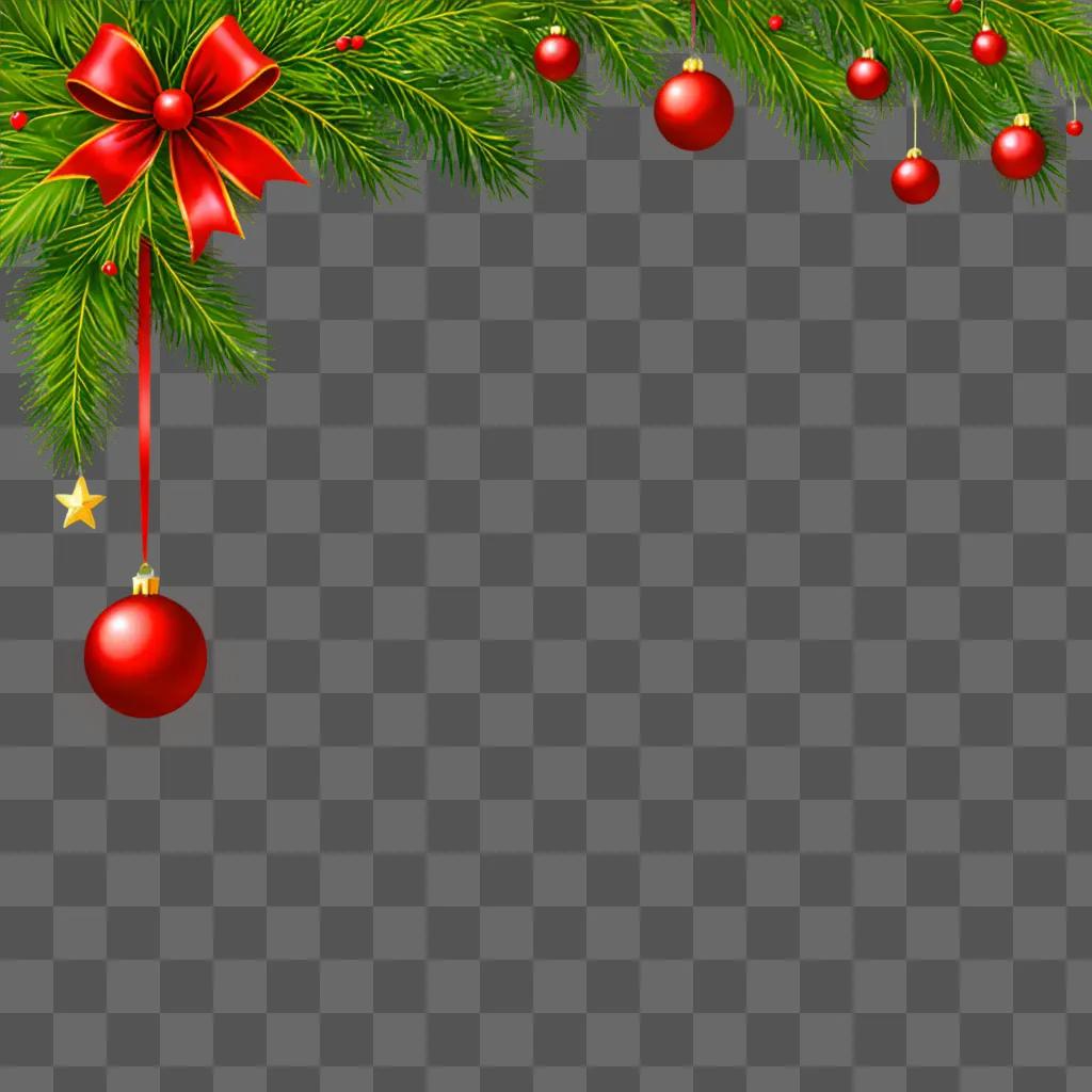 A Christmas background with red ornaments and a bow