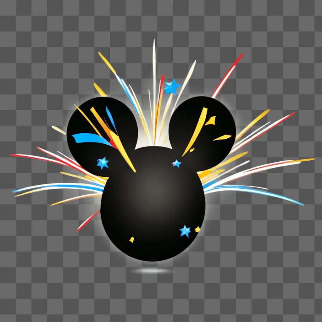 A Mickey Mouse head with fireworks on it