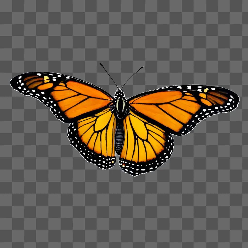 A Monarch butterfly drawing against a brown background